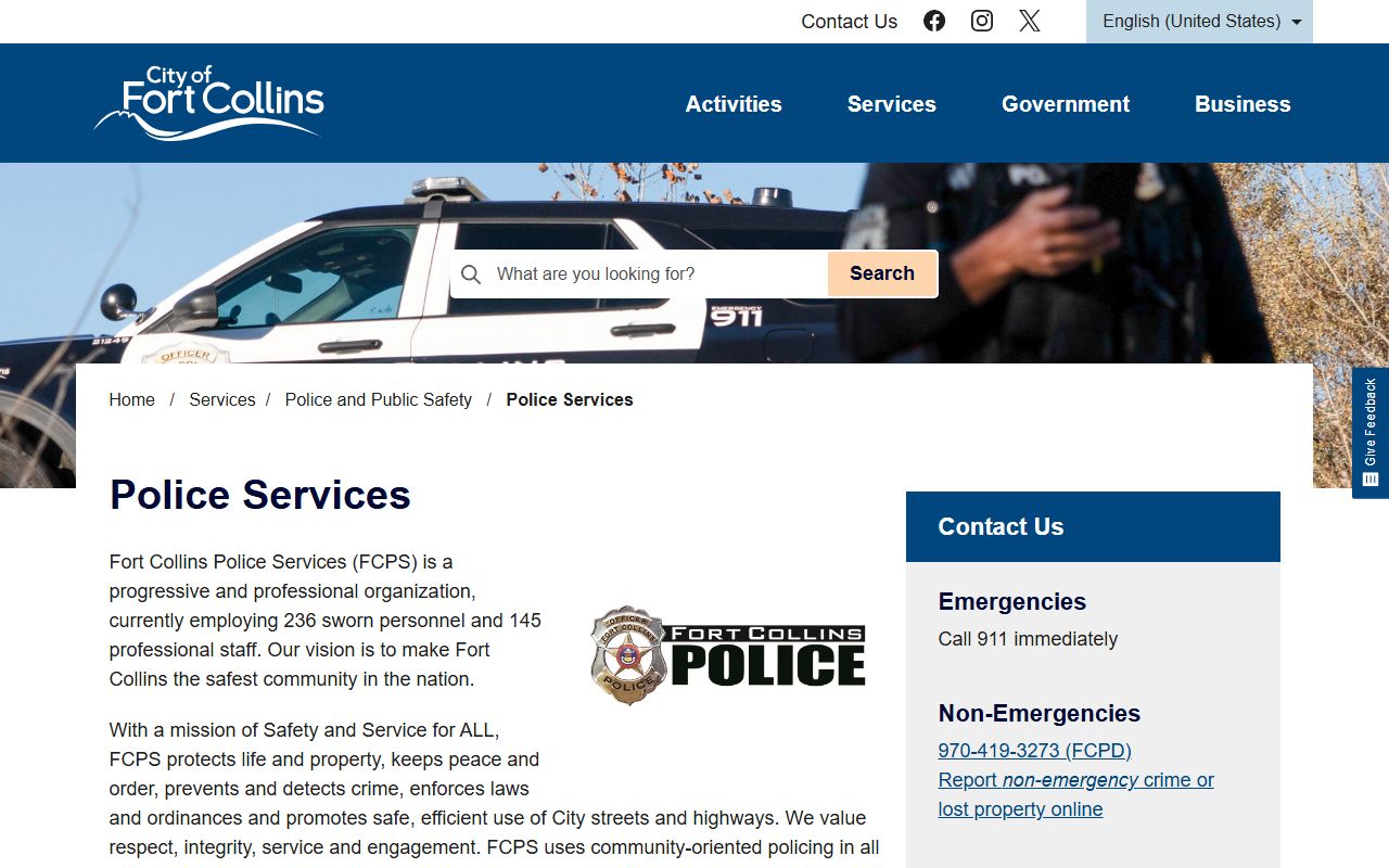Fort Collins Police Services website