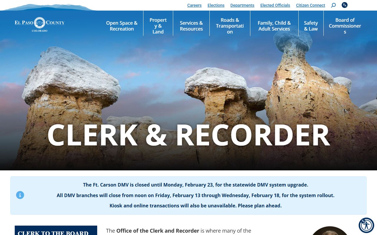 El Paso County Clerk and Recorder website homepage