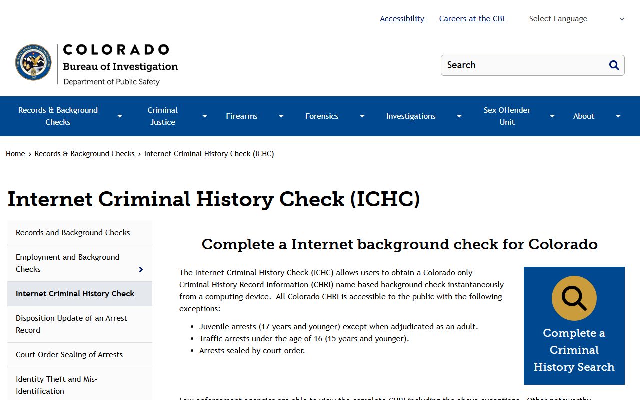 CBI Internet Criminal History Check database interface