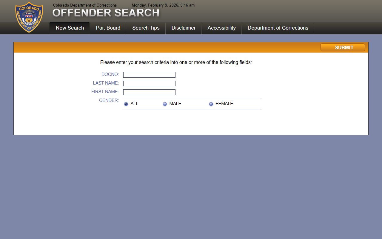 Colorado Department of Corrections inmate search system