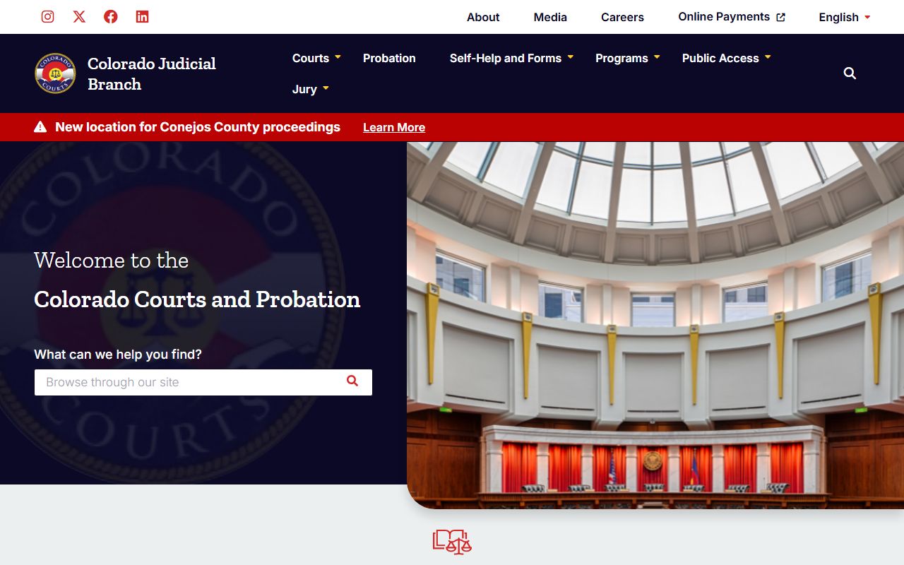 Colorado Judicial Branch website homepage